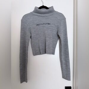 PrettyLittleThing Light Gray crop Ribbed Turtleneck